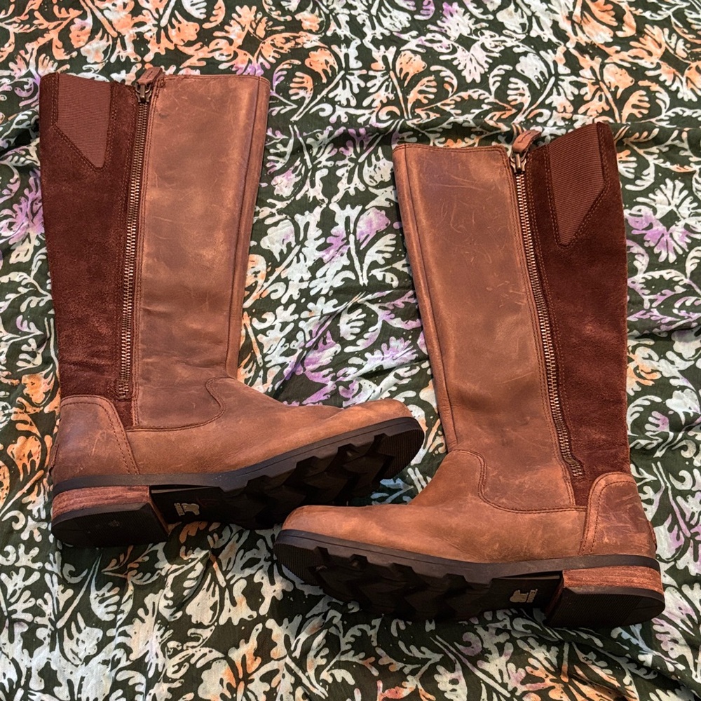 Brown Leather Knee-High Boots waterproof by sorrel us7.5